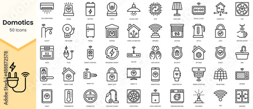 Simple Outline Set of domotics icons. Linear style icons pack. Vector illustration photo