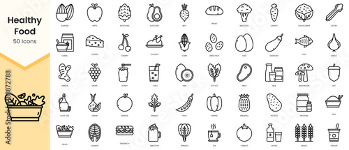 Simple Outline Set of healthy food icons. Linear style icons pack. Vector illustration photo