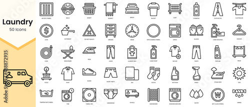 Simple Outline Set of laundry icons. Linear style icons pack. Vector illustration