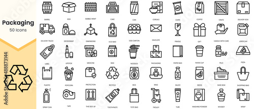 Simple Outline Set of packaging icons. Linear style icons pack. Vector illustration