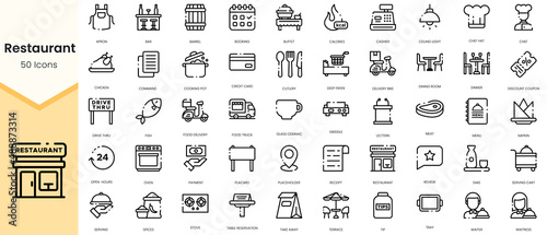 Simple Outline Set of restaurant icons. Linear style icons pack. Vector illustration