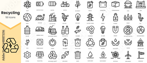 Simple Outline Set of recycling icons. Linear style icons pack. Vector illustration