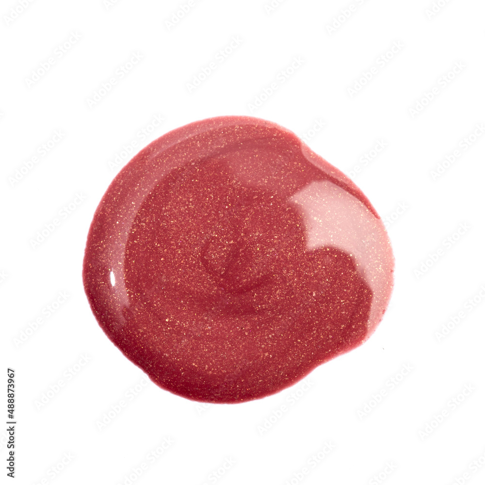 Lipstick swatch isolated on white background. Red lip gloss swipe- Image - obrazy, fototapety, plakaty 