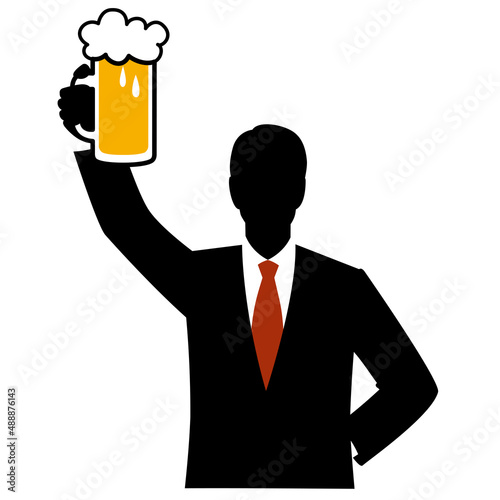 Silhouette of the man raising a beer mug