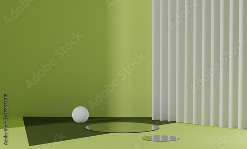 Background for a product on a mirror in green color tones 3d render