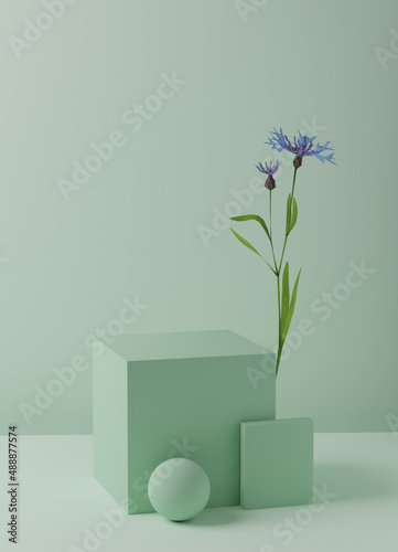 Place for your product on a square with a flower in pastel colors 3d render