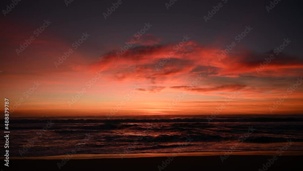 Scenic Red Ocean Sunset. Ocean Scenery. Scenic Red Ocean Sunset. Ocean Scenery.