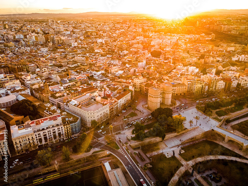 The aerial view of the old center of Valencia, a port city on Spain’s southeastern coast photo