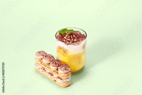 Traditional Italian dessert tiramisu in a glass