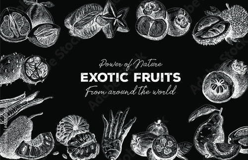 Exotic fruits frame. Vintage vector hand-drawn illustration. photo