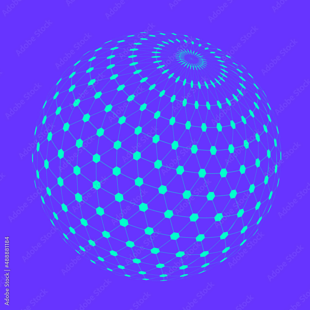 Violet abstract Spherical Tesseract Shape Isolated or circle or 3d globe  halftone effect vector for geometric background and logo and icon