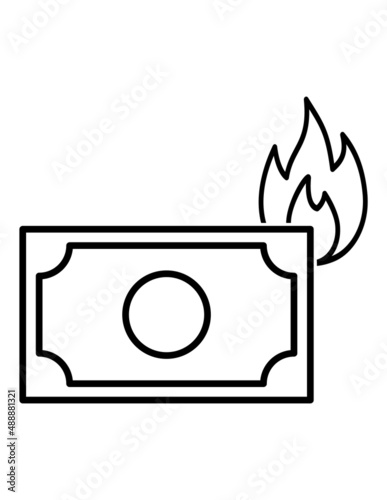 Money In Flame Flat Icon Isolated On White Background