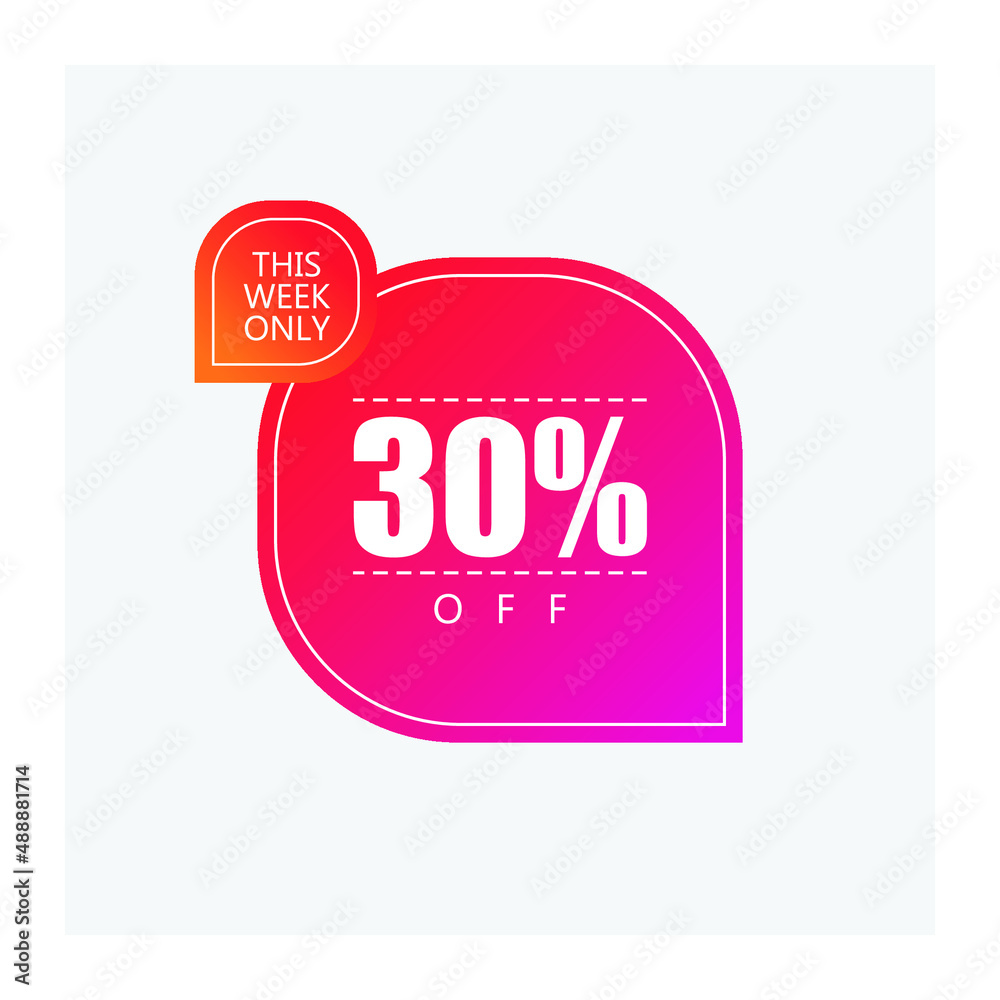 Modern gradient promotion label with 30% off. Vector illustration. Modern gradient promotion label with 30% off. Vector illustration.