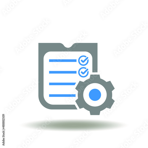 Vector illustration of checklist with gear. Icon of project management. Symbol of regulations law compliance. © wladimir1804