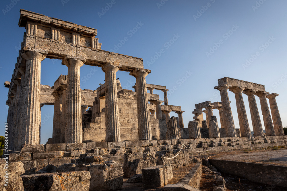 Ruins of the temple of Afaia, on the island of Aegina in Greece. Masterpiece of ancient Greek architecture.