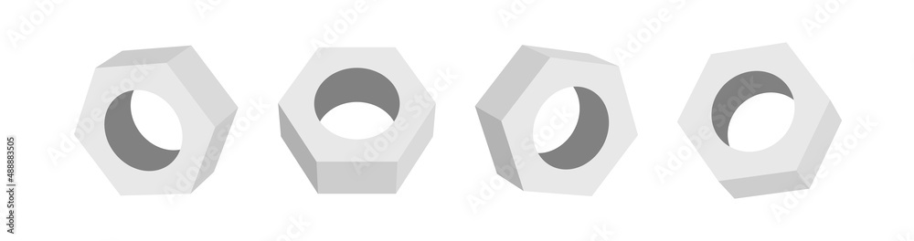 3D washer nut bolt hex construction metal vector illustration. Screw nut bolt washer icon - obrazy, fototapety, plakaty 
