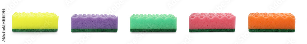 Set with cleaning sponges on white background. Banner design Set with cleaning sponges on white background. Banner design
