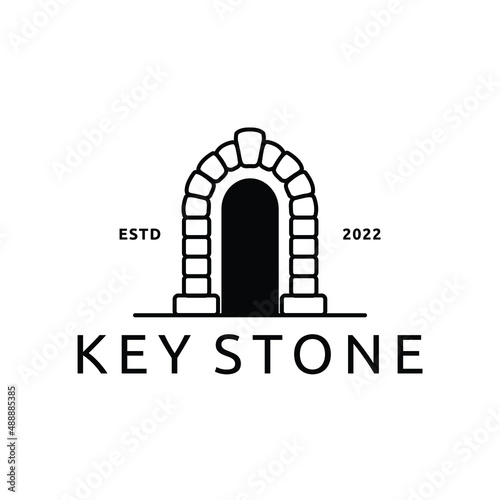 keystone arch medieval gate line art logo design photo