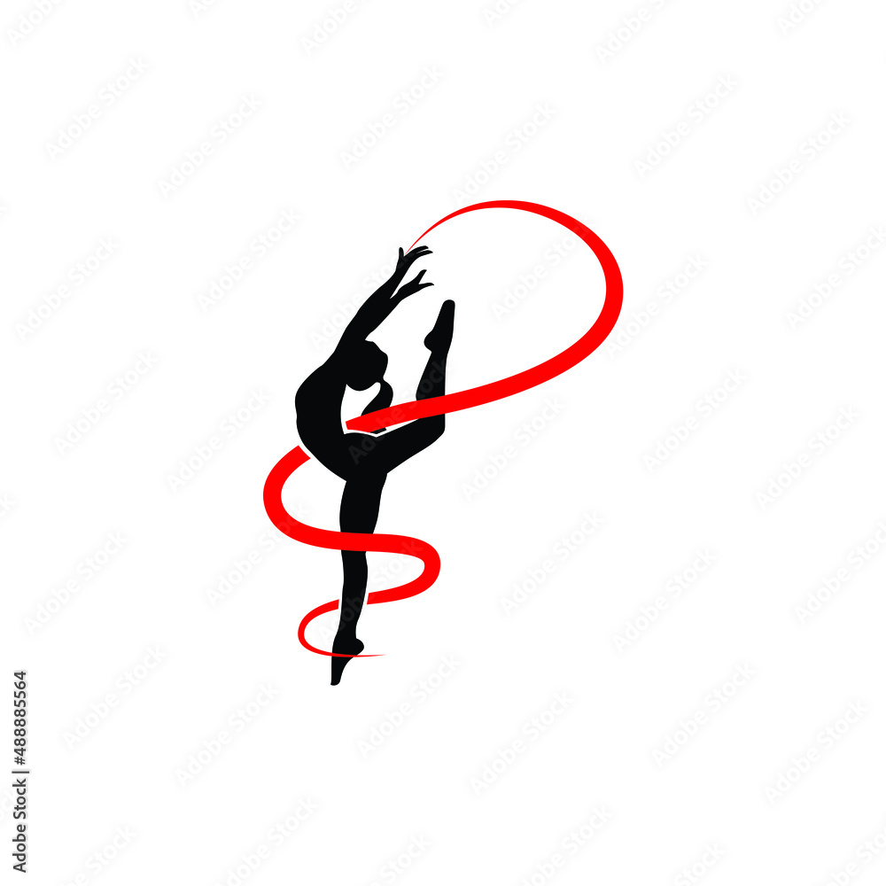 silhouette of young female woman girl ballet ballerina dance with ribbon logo design silhouette of young female woman girl ballet ballerina dance with ribbon logo design