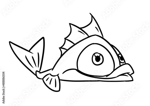 small fish big eyes character animal lies illustration cartoon contour coloring