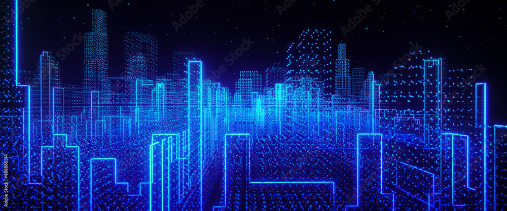 Building the metaverse. Concept of a virtual blueprint with bits of information in cyberspace. 3D rendering Building the metaverse. Concept of a virtual blueprint with bits of information in cyberspace. 3D rendering