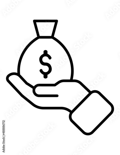 Moneybag In Hand Flat Icon Isolated On White Background