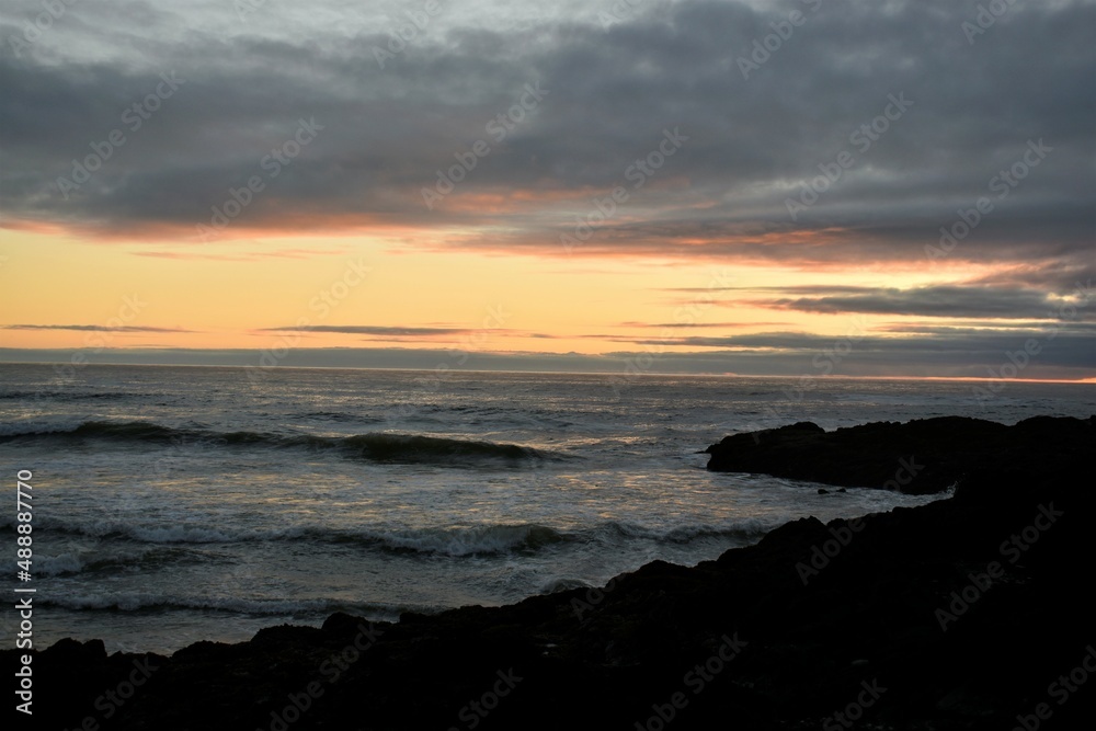 sunset over the coast