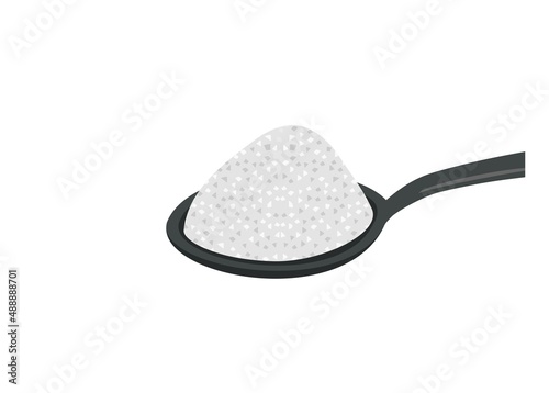 Sugar pile on teaspoon. Simple flat illustration.