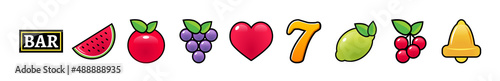 Slot machine casino fruit icon design. Slot machine symbol vector icon set