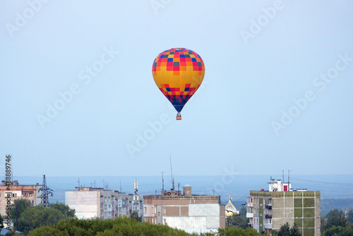 Nizhny Novgorod, Russia, 08.19.2021, Balloon aerostat, in the sky over the city, Nizhny Novgorod 800. Aerostat and aeronautics.