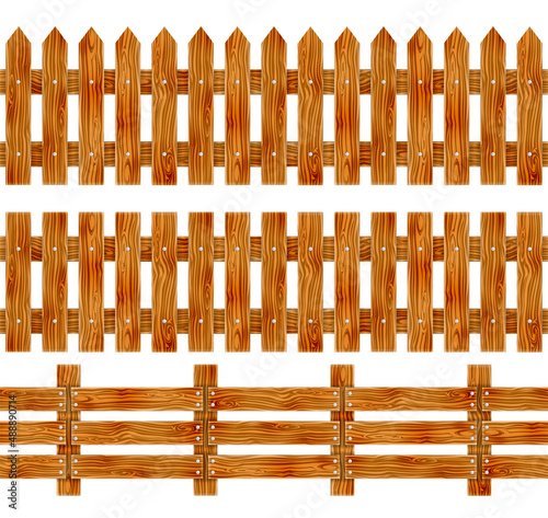 Seamless wooden picket fence. Elements for rural design. Cartoon vector illustration.