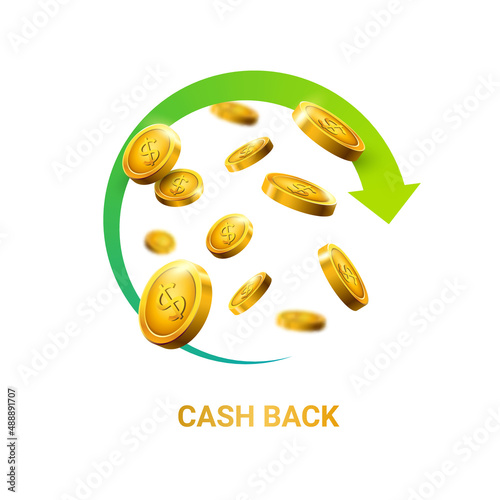 Cashback bonus money concept discount. Cash back refund banner design vector icon background photo