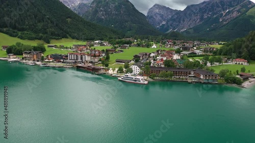 I take some aerial shots with my quadcoper in 4K from a boat at Achensee at the austria mountains photo