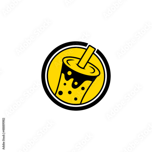 Bubble Drink Tea Logo. Good for Boba Milk Shake, thai tea, pearl, fresh fruit juice sweet beverage. Vector art Illustration