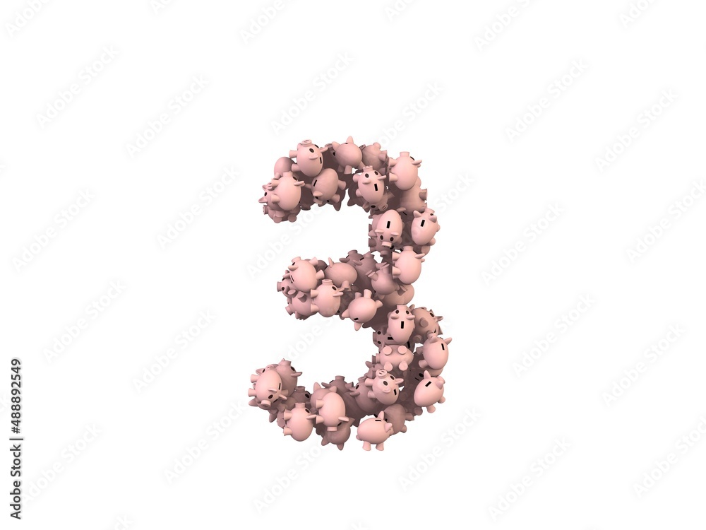 Piggy Bank Themed Font Number 3 Piggy Bank Themed Font Number 3