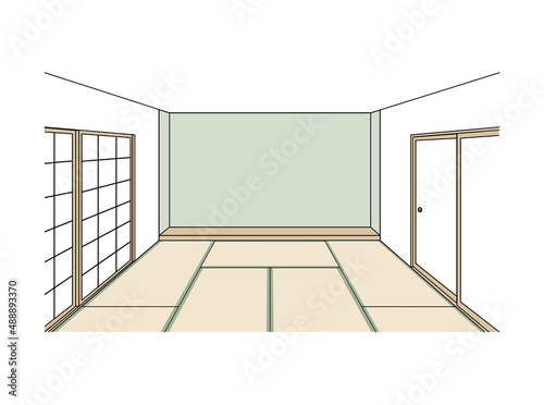 日本の和室のイラスト　内装パース　カラー