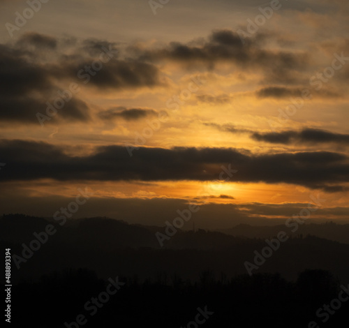 Sunset over the swiss forests of Emmental, with nice color and epic feel