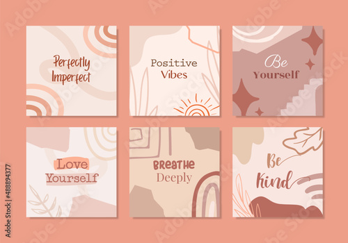 Beutiful hand drawn boho social media posts collection template