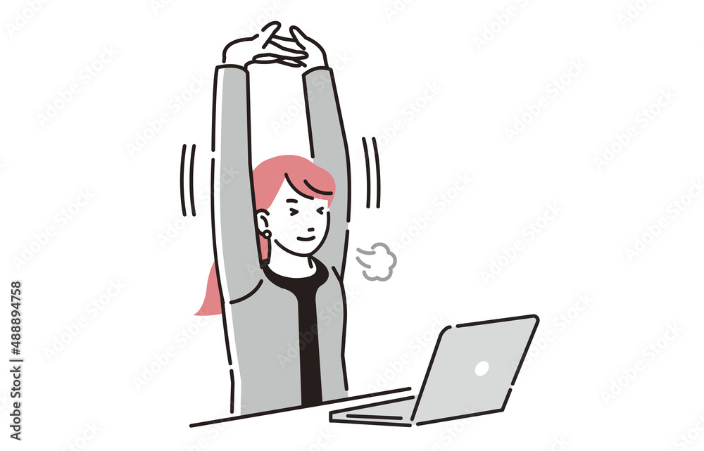 仕事の合間に伸びをする女性 Stock Vector Adobe Stock 仕事の合間に伸びをする女性 Stock Vector Adobe Stock