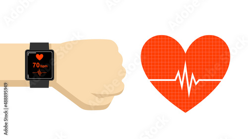 Health management with a smart watch. A smartwatch with heart rate monitor.