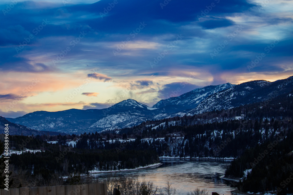 A beautiful sunset over the Columbia River near Castlegar, Bc A beautiful sunset over the Columbia River near Castlegar, Bc