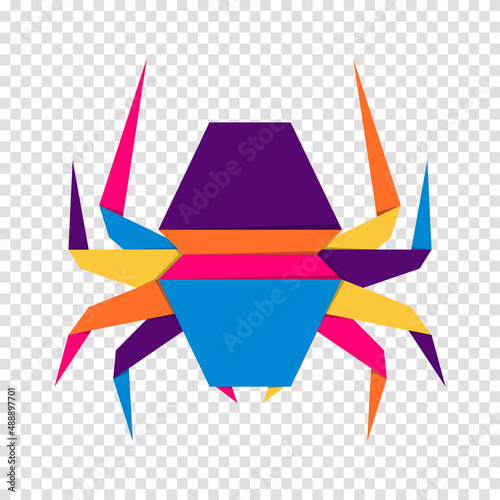 Spider origami. Abstract colorful vibrant spider logo design. Animal origami. Vector illustration