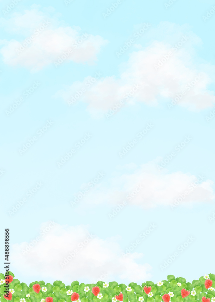 イチゴのある風景、背景素材/Landscape with strawberries, background material イチゴのある風景、背景素材/Landscape with strawberries, background material