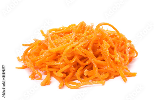 Delicious Korean carrot salad isolated on white