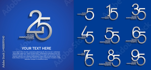 set anniversary logotype premium collection silver color line style isolated on blue background