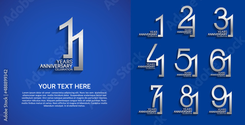 set anniversary logotype premium collection silver color line style isolated on blue background