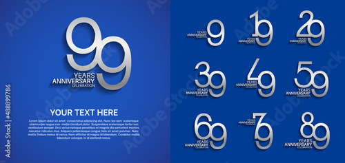 set anniversary logotype premium collection silver color line style isolated on blue background