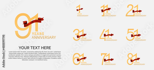 set anniversary logotype premium collection golden color and red ribbon isolated on white background