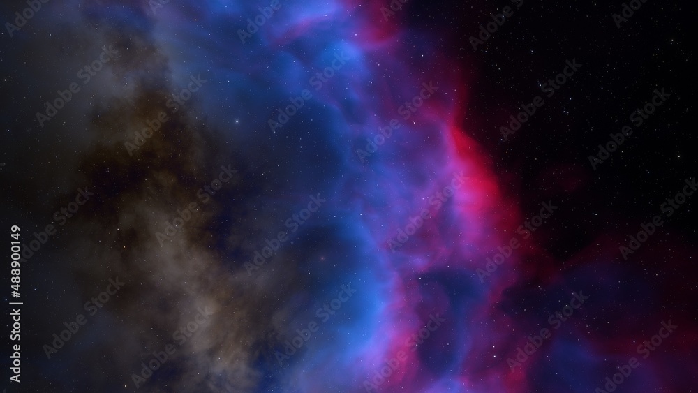 Naklejka premium nebula gas cloud in deep outer space, science fiction illustrarion, colorful space background with stars 3d render