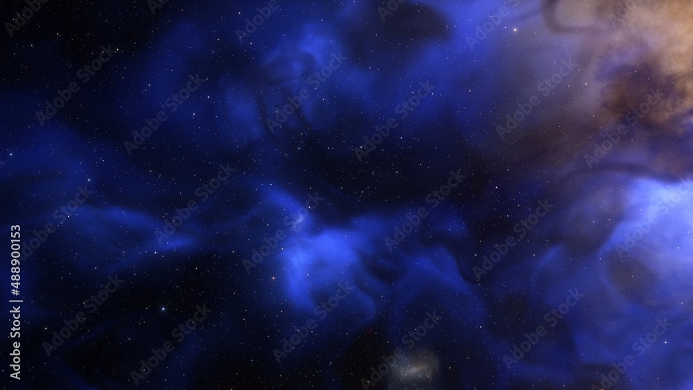 nebula gas cloud in deep outer space, science fiction illustrarion, colorful space background with stars 3d render